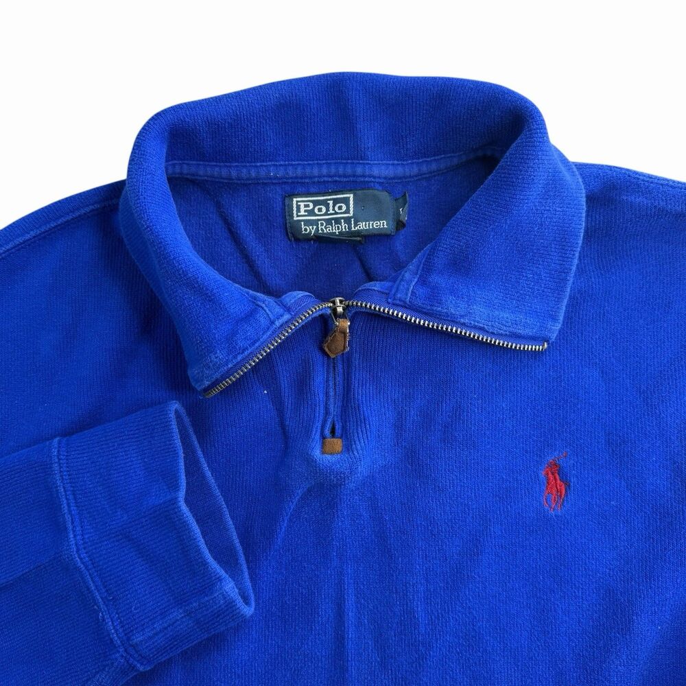 Vtg Polo Ralph Lauren Blue 1/4 Zip Sweatshirt Mens Large Pony Essentials Preppy
